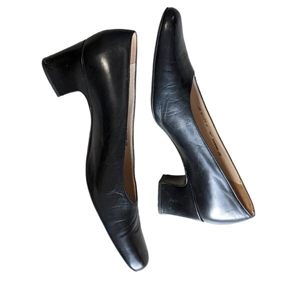 Bally classic black leather pumps round toe block heel Sharna-05 size 7 1/2 C - Picture 5 of 9